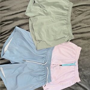 Three maamgic shorts  in Pastel Colors with liners and pockets good for workouts